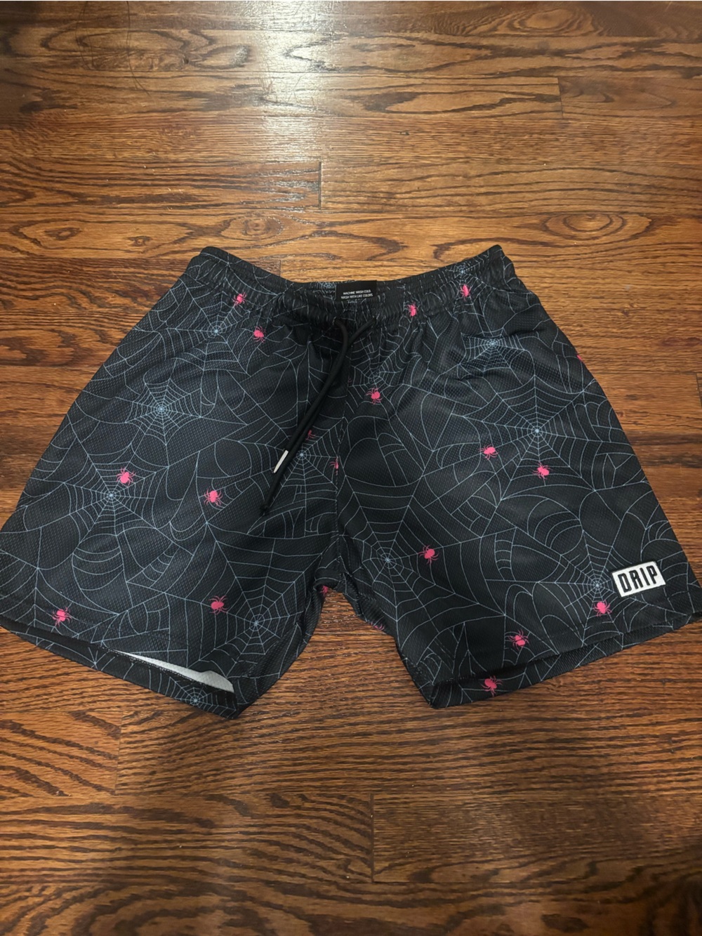 Drip Boys Black Web-Print Shorts Pink Accents Size Large